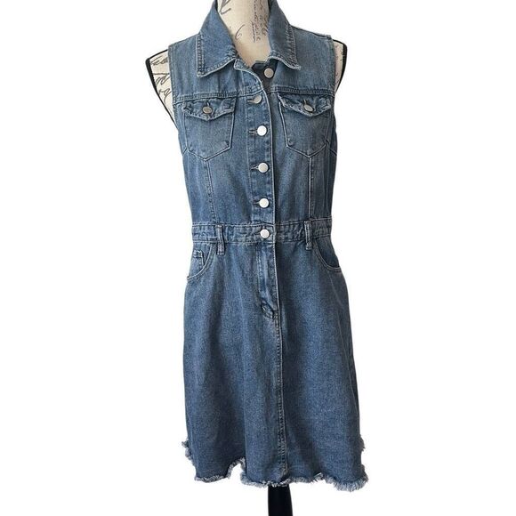 Joie Blue Jean Denim Boho Hippie Casual Raw Hem MIDI Sleeveless Dress M - Picture 1 of 8